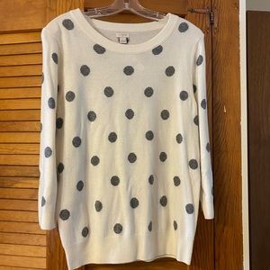 J. Crew Cream Crew Neck 3/4 Sleeve Sweater with Gray Dots